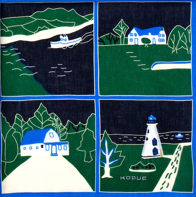 ひびのこづえ ハンカチ 風景 / ブルー 刺繍入り 2枚合わせ 48x48cm KH07-10