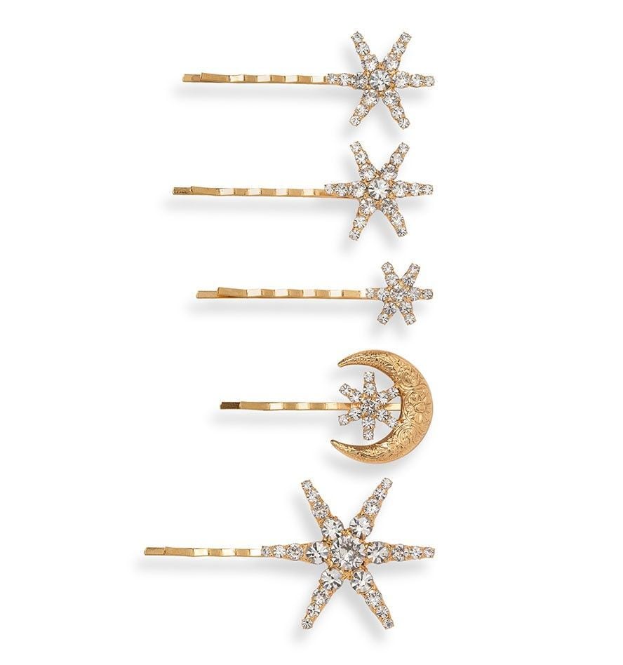 レンタルJennifer Behrジェニファーベア Aurora Bobby Pins, Set of 5-crystal- antique-gold 惑星ヘアピンセット