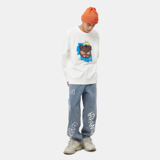 SALE 送料無料【HIPANDA ハイパンダ】メンズ バスキア パロディ クルーネック スウェット トレーナー MEN Jean-Michel Basquiat PARODY PRINT CREW NECK SWEAT SHIRT / WHITE