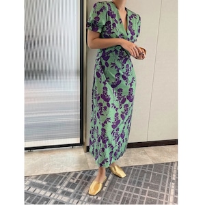 purple&green flower wrap onepiece 〈d101018〉