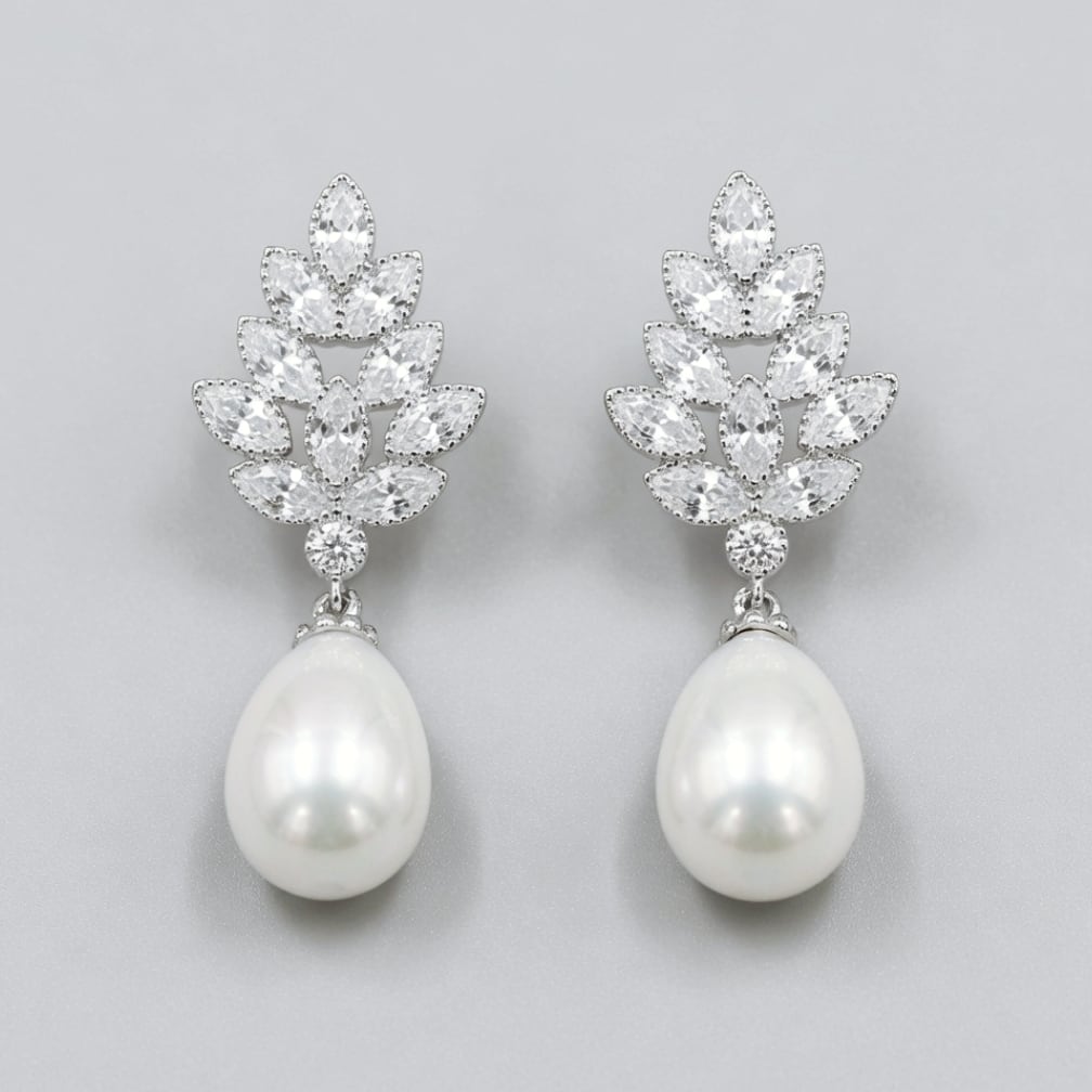 キュービックジルコニアダイヤCZ・ウェディングアクセサリー パールピアス (p0110)