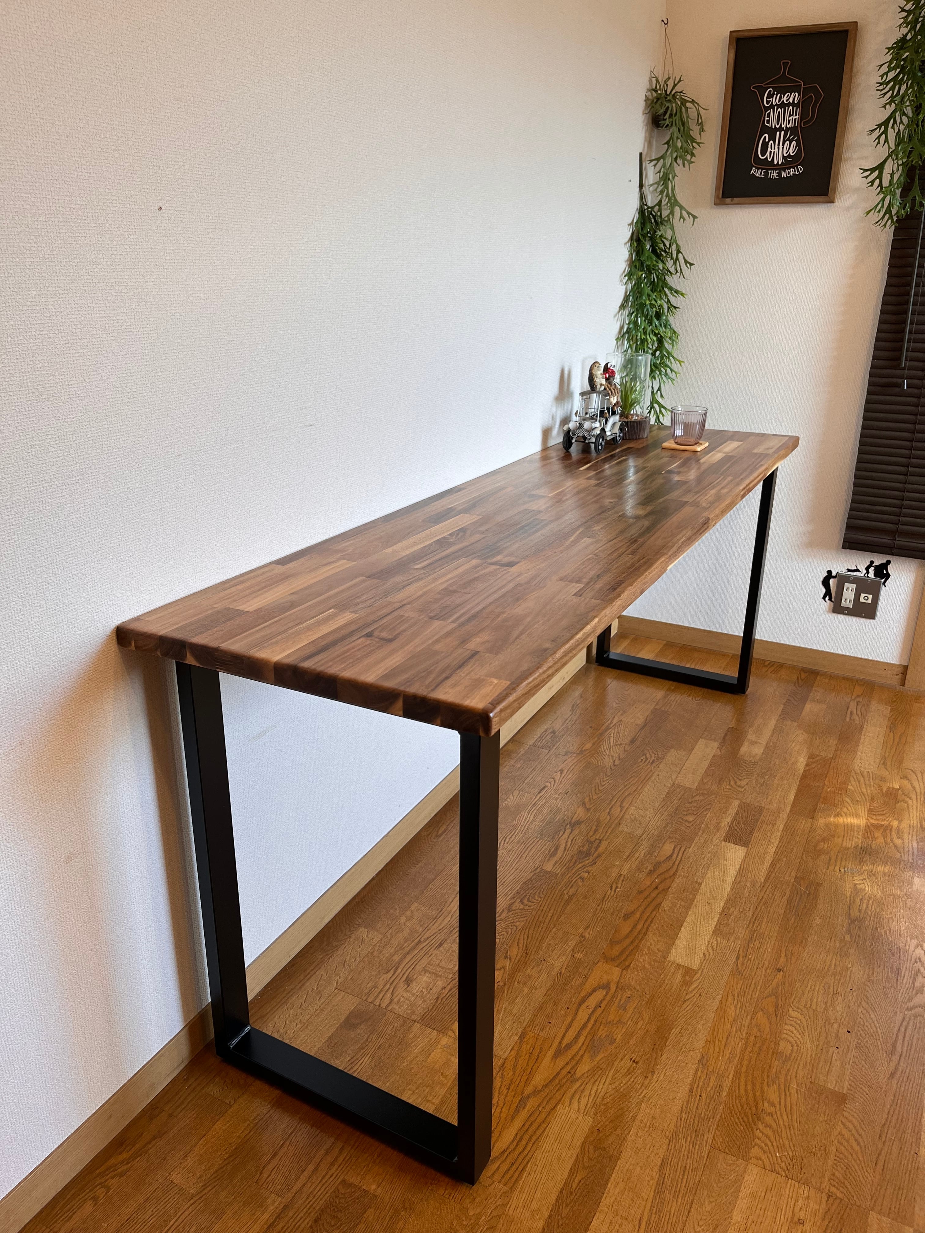 アカシアのカウンターテーブル ロ型アイアン脚 - 1800×500×700mm - 板