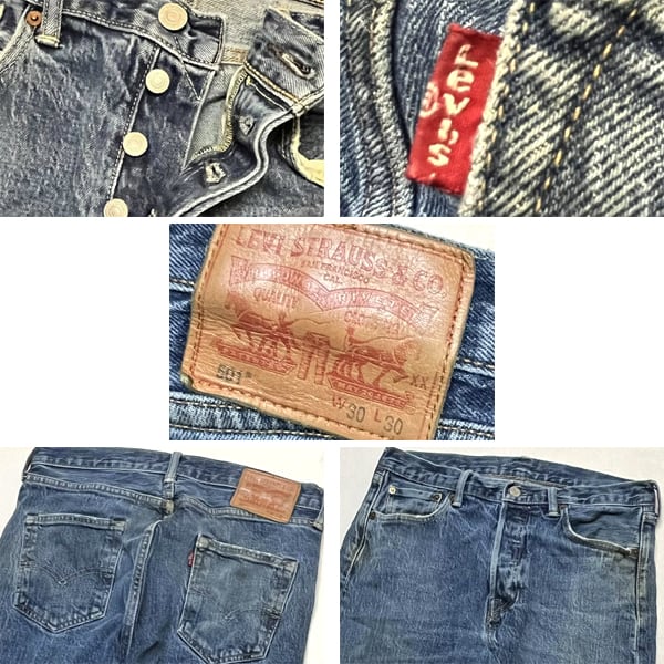 1点物◇リーバイス革パッチ黒カン501ジーンズ古着メンズ30レディースOK