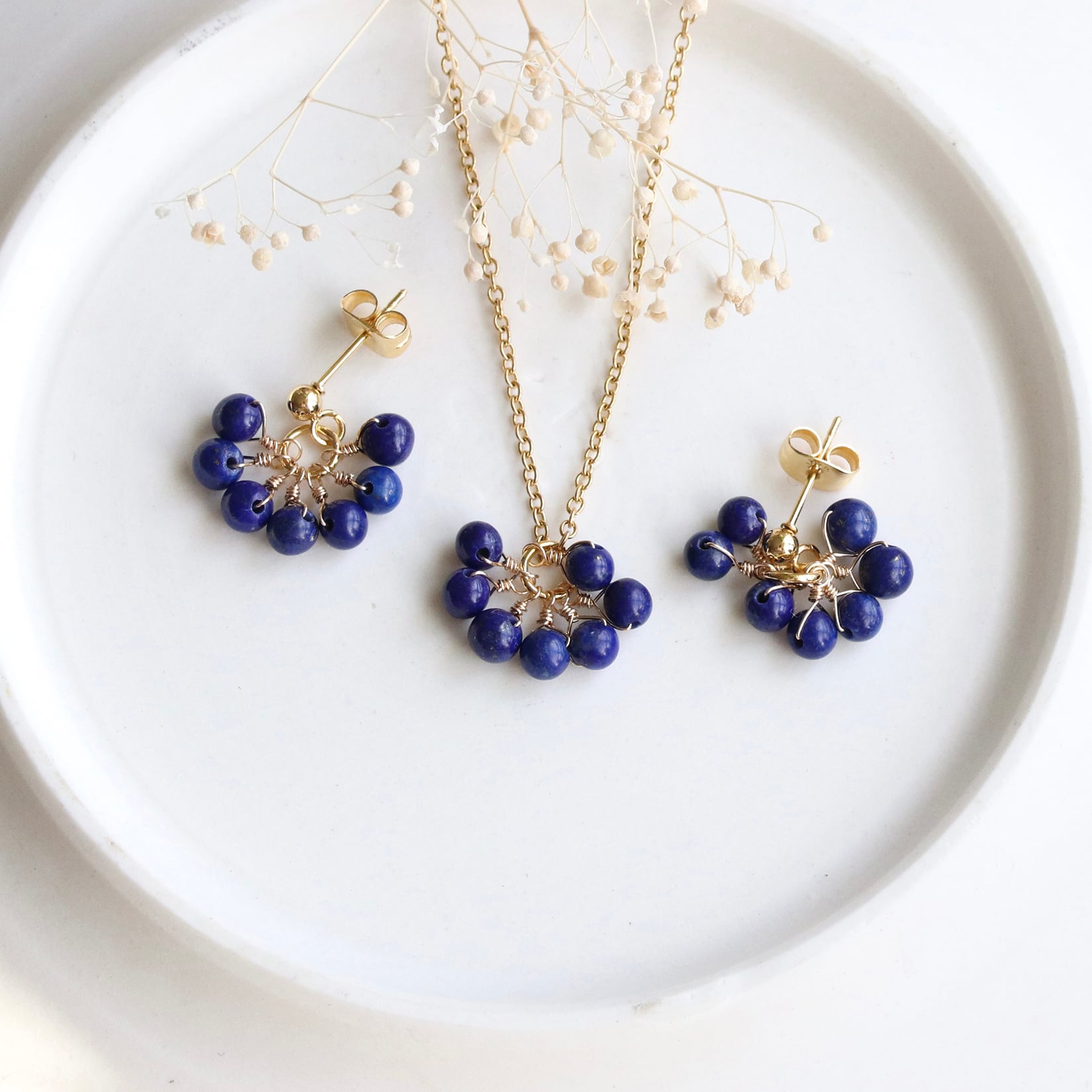 青りんごの天然石 ピアス＆ネックレスセット｜14Kgf アレルギー対応