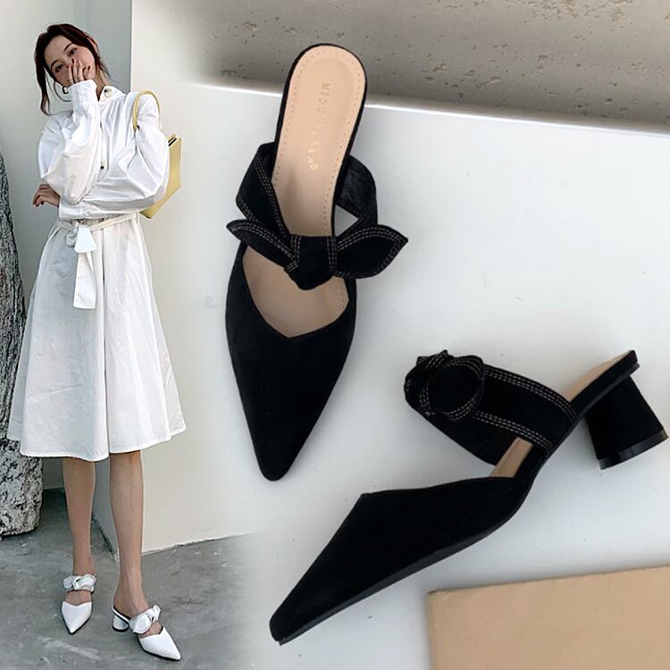 サンダル リボン スエード ポインテッドトゥ フレアヒール 疲れない 大人可愛い きれいめ 春夏 デート お出かけ Sh 1348 街角のカフェテラス