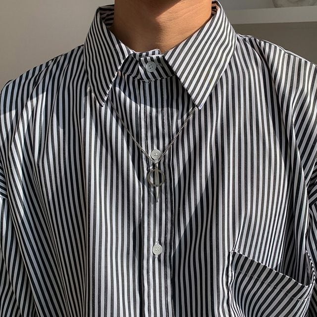 予約販売】シャツ 長袖 メンズ ストライプ柄 クレリックシャツ ブルー