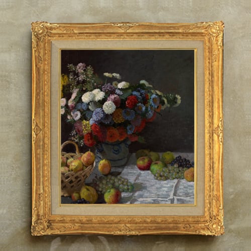 直筆仕上げ油絵【クロード・モネ】Still Life with Flowers and Fruit F10 絵画 アート インテリア 静物画