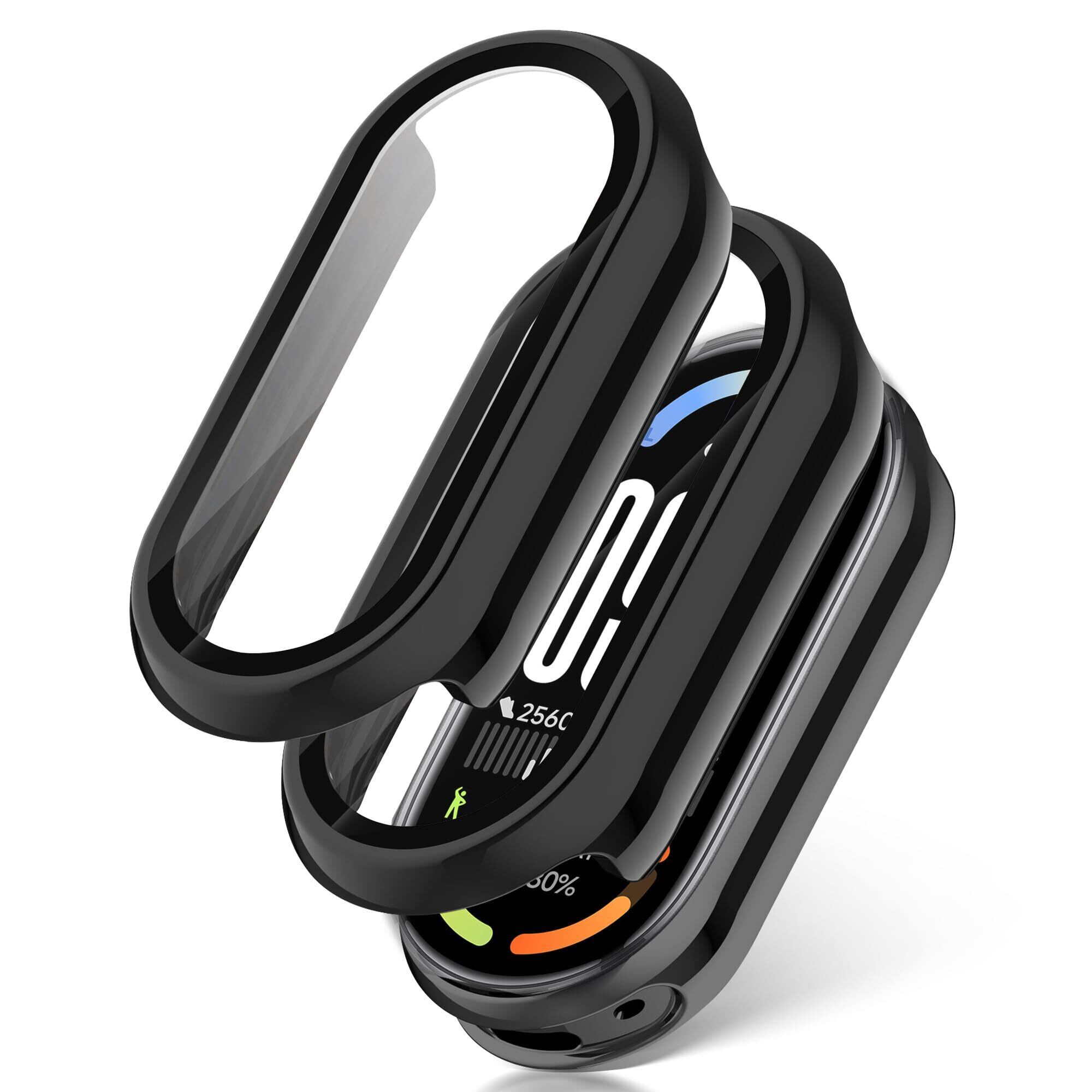 【特価処分】Seltureone 【2個】Xiaomi Smart Band 10 通常版用保護ケース PCフレーム+強化ガラスフィルム 一体化 高速反応 耐衝撃性 充電可能式フルーカバー Mi Band 10 通常版保護カバー ブラック