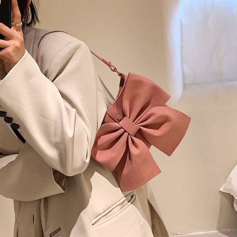 大きな リボン がキュート ２way ショルダーバッグ ハンドバッグ スエード調 ラテカラー フェミニン ガーリー モテかわ デート Lamitte Deco トレンド 韓国ファッション ショップ Base店