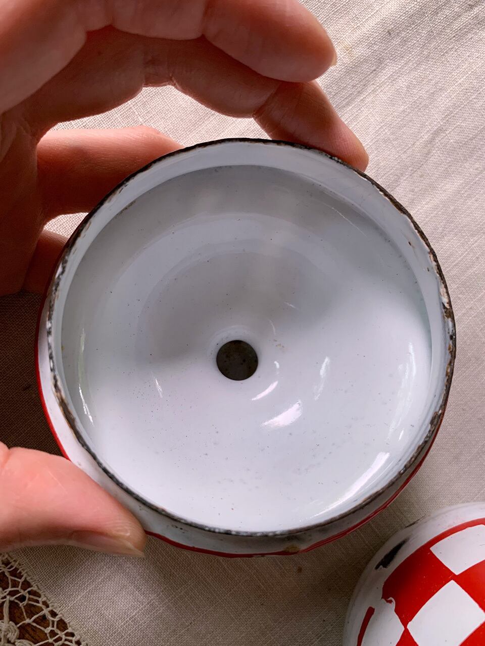 ホーローキャニスター 赤 チェック 格子 | Brocante de La Cocotte