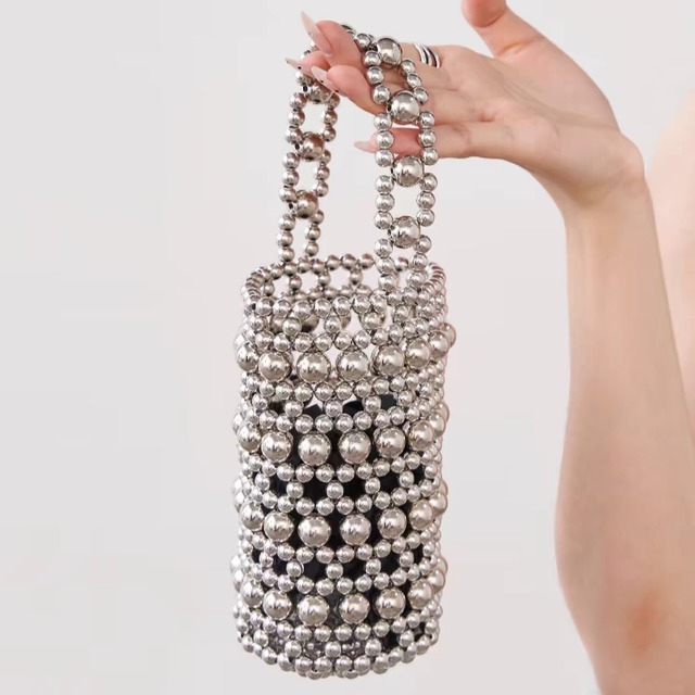 2WAYシルバービーズ円柱バッグ　　1273