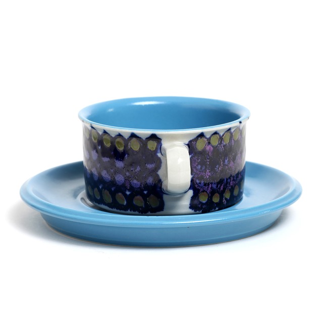 ARABIA アラビア Hilkka-Liisa Ahola ヒルッカ・リーサ・アホラ 葡萄色の玉模様のティーカップ＆ソーサー（空色） - 2 北欧ヴィンテージ