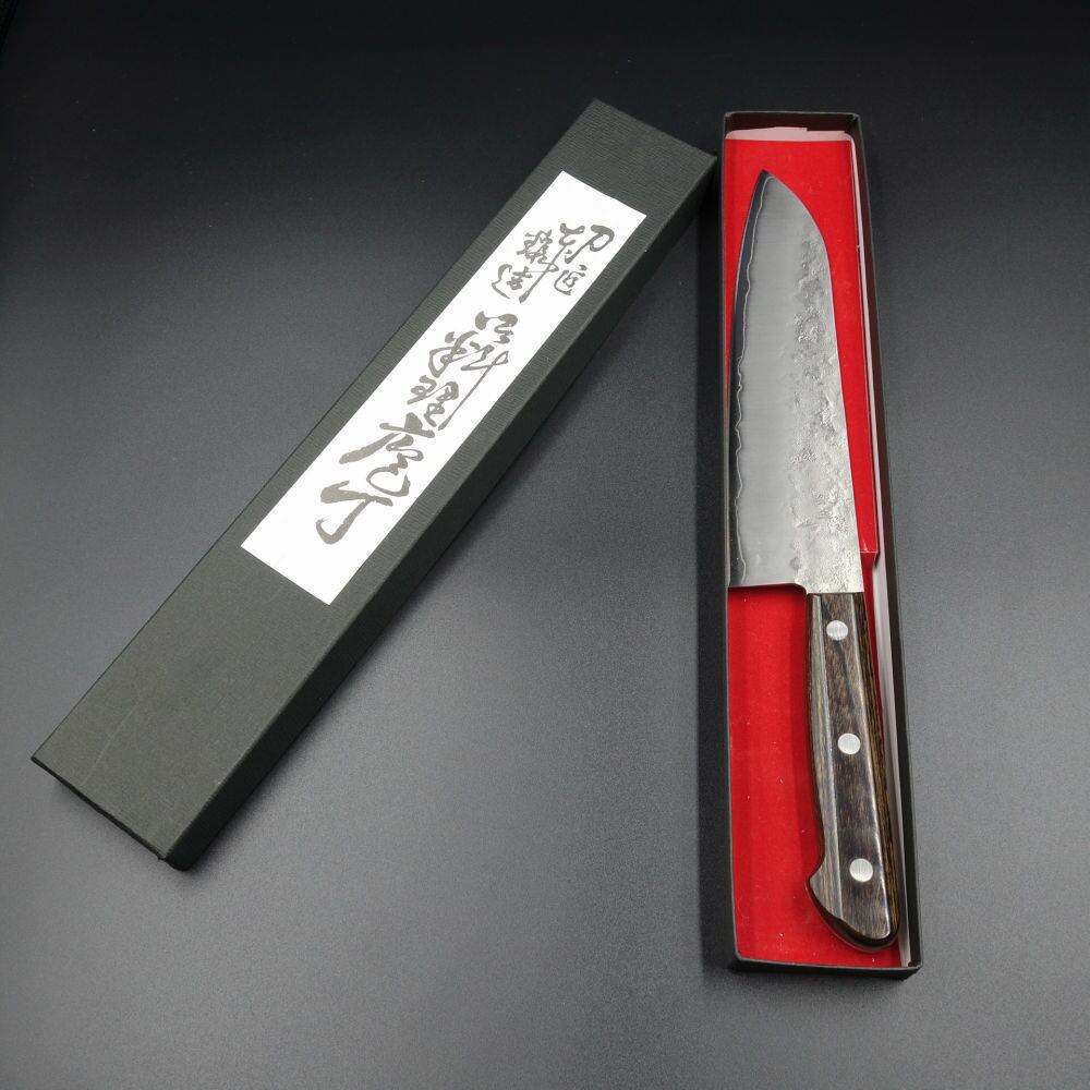 包丁 三徳 180mm 万能包丁 仙助 銀三ステンクラッド こげ茶合板柄