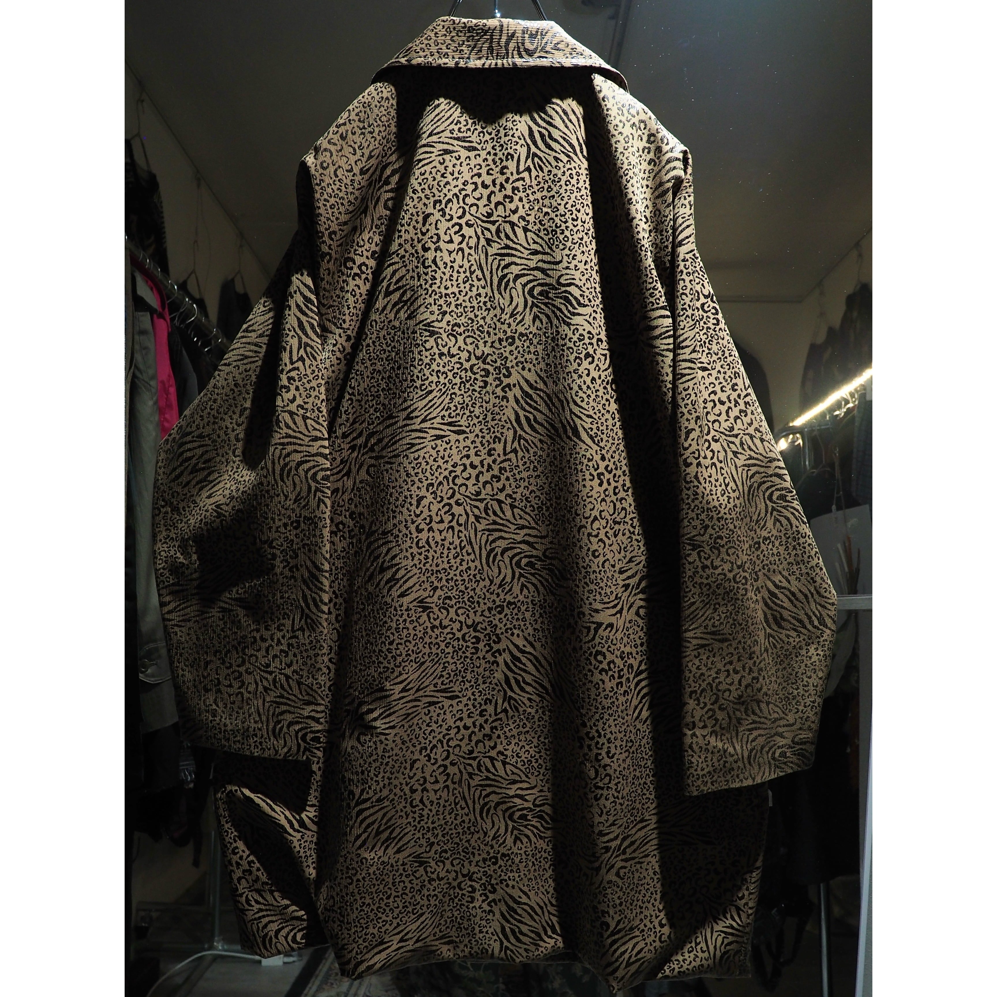 1990s Pleats line × Animal pattern coating vintage loose half coat jacket