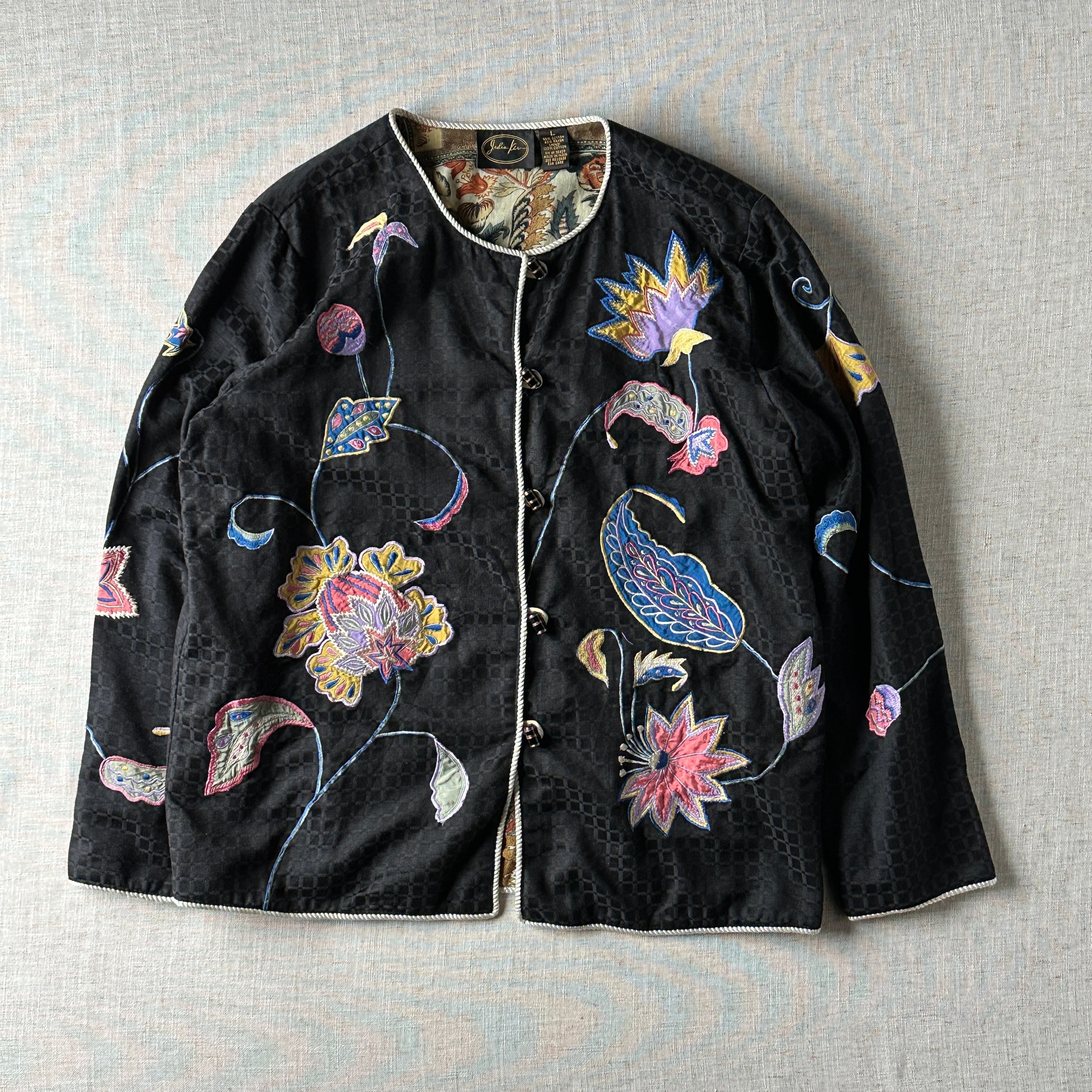 90s–00s Floral Appliqué Embroidery Jacket / Unisex L