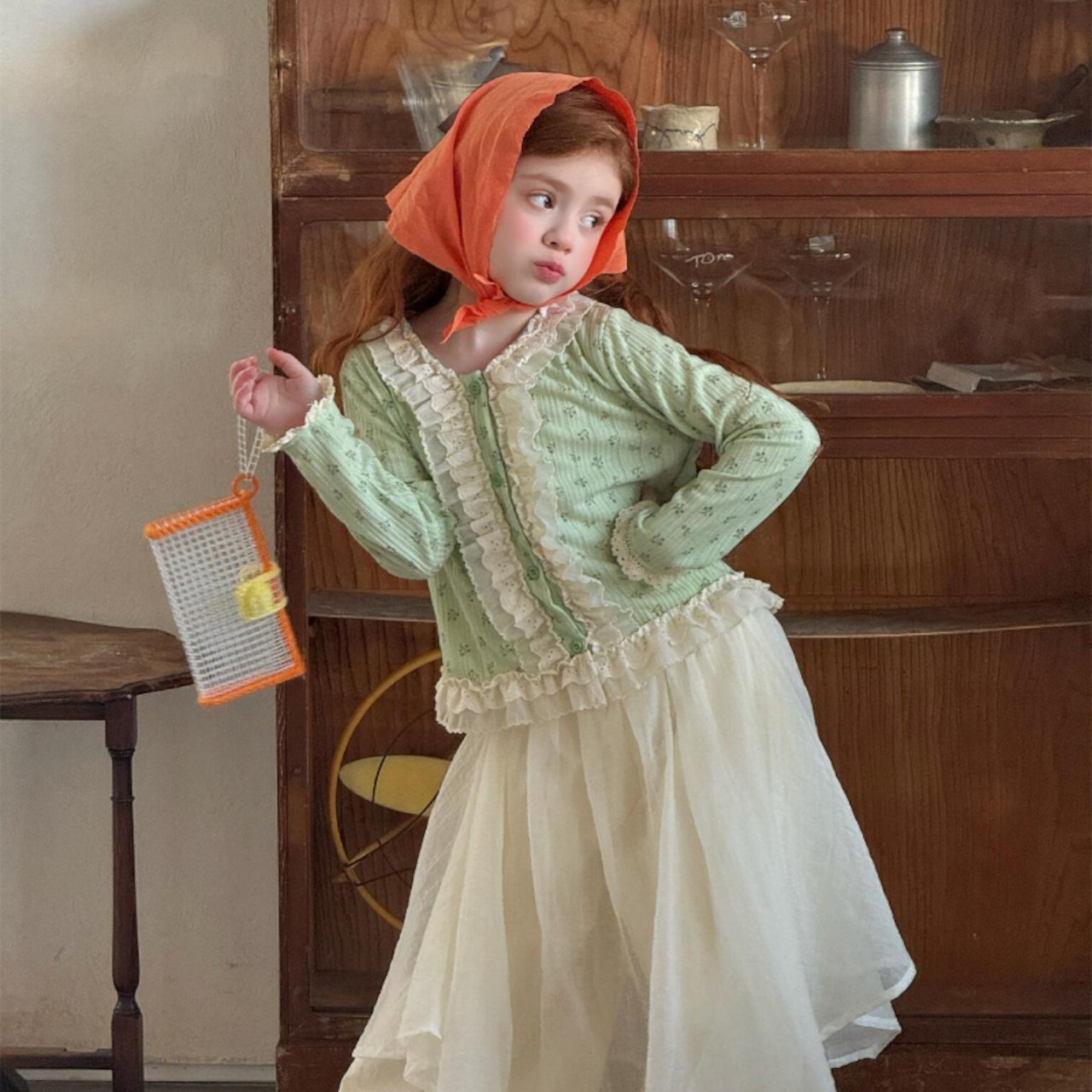 春花柄フリルデザインカーディガン