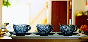 【DULTON ダルトン】GLASS CUP & SAUCER ''FIORE'' BLUE