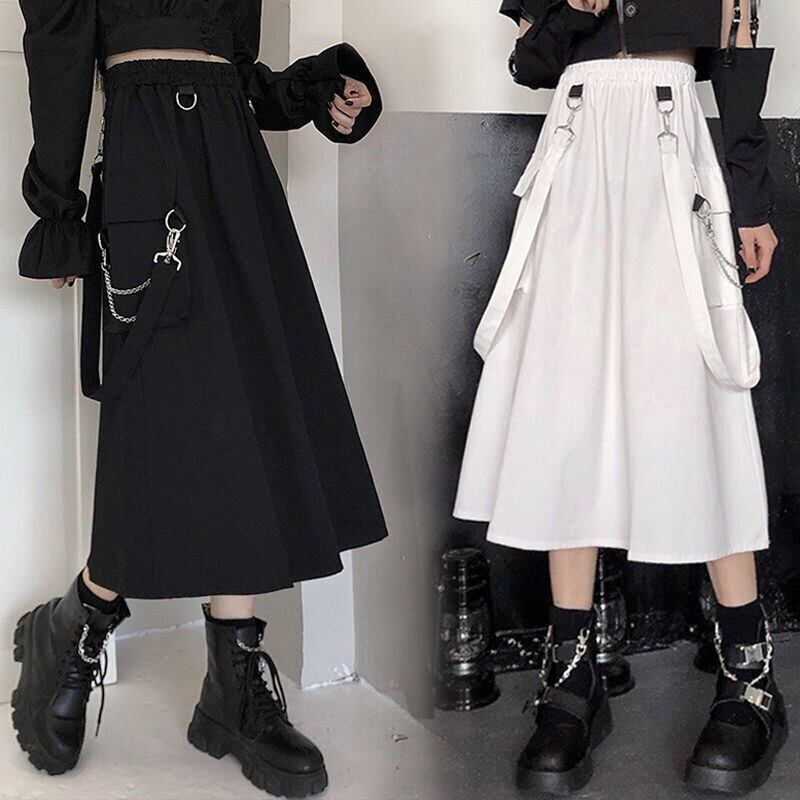 送料無料 HOUZHOU ゴシックロングスカート Techwear 女性グランジ