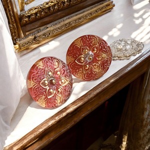 紅葉の光彩- チェコガラスのピアス&イヤリング / 和装 成人式アクセサリー