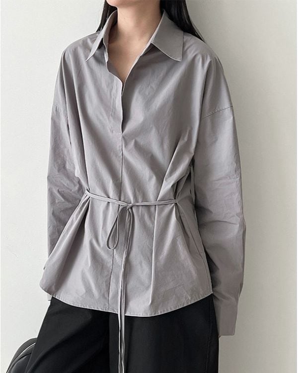 Waist Ribbon Vneck Shirt