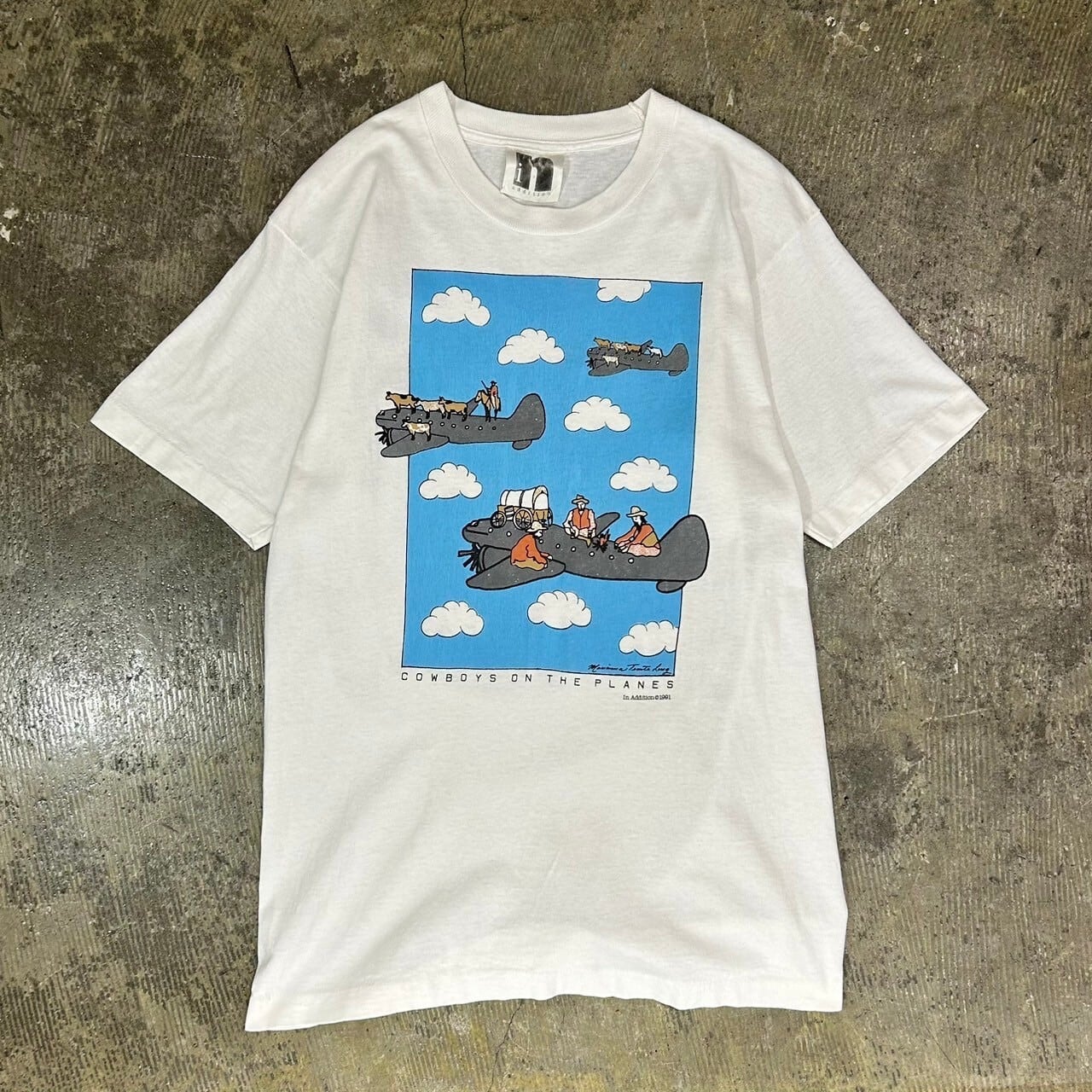 90s(1991) In Addition "COWBOYS ON THE PLANES" Print Tee USA製