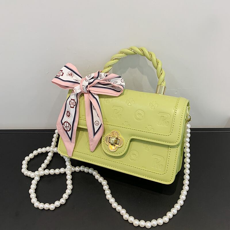 サマーパールチェーン 夏物 真珠 スクウェア メッセンジャーバッグ 手作りハンドバック29816898098