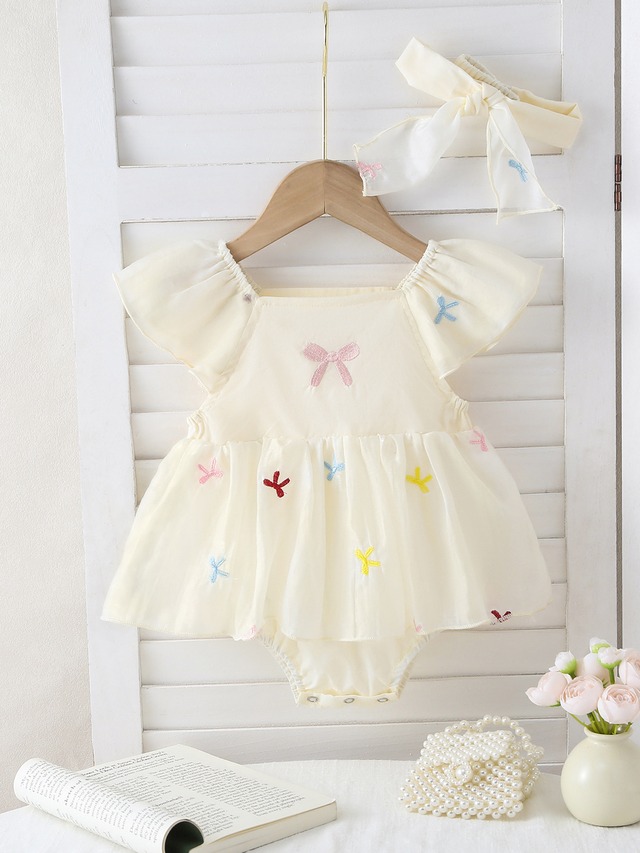 【姉妹服】アイボリーリボン刺繍ワンピースロンパース - 7