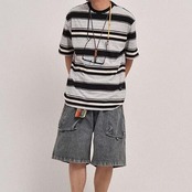 ボーダーラウンドネックTシャツ A4010