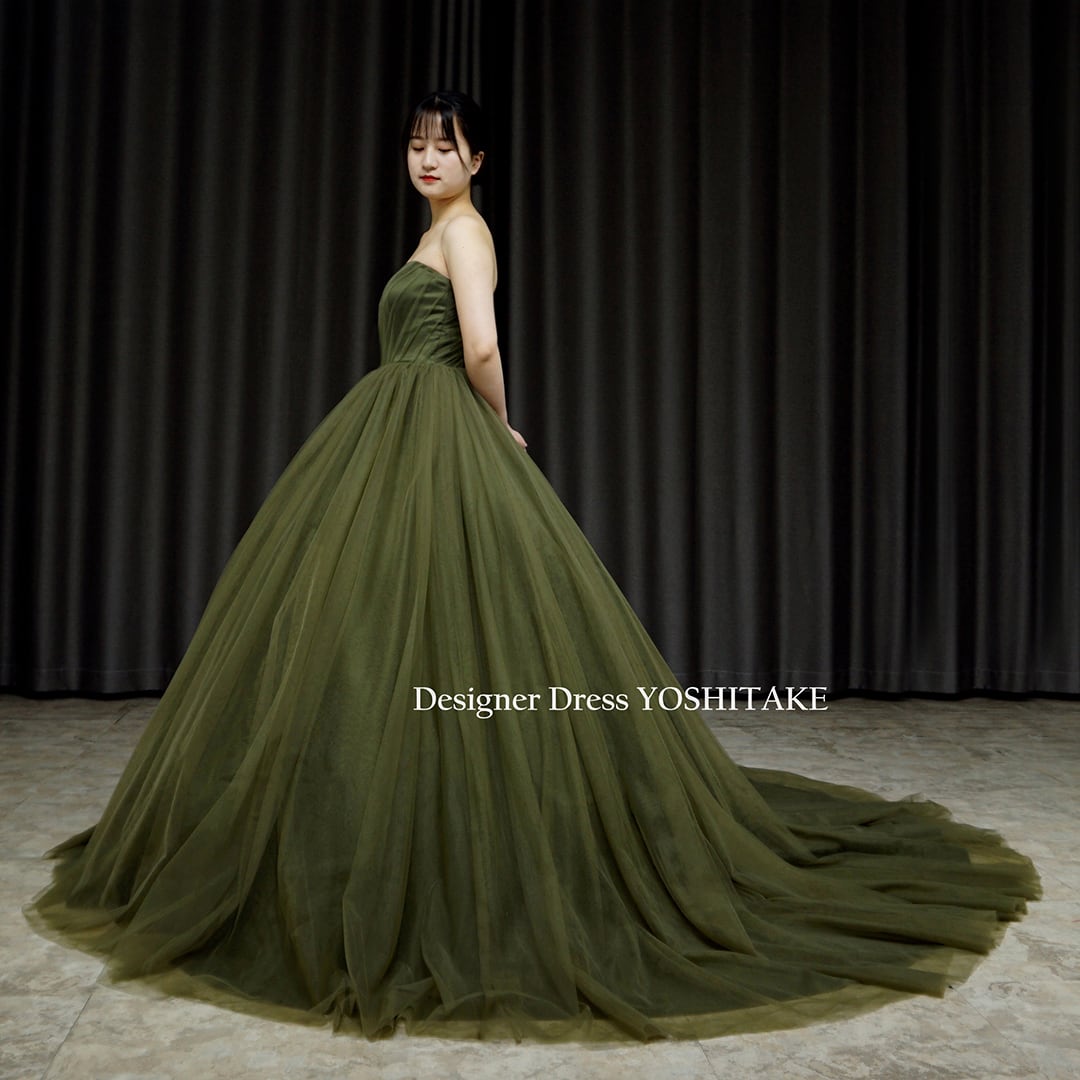 オーダー制作】ウエディングドレス(無料パニエ) ダークモスグリーン