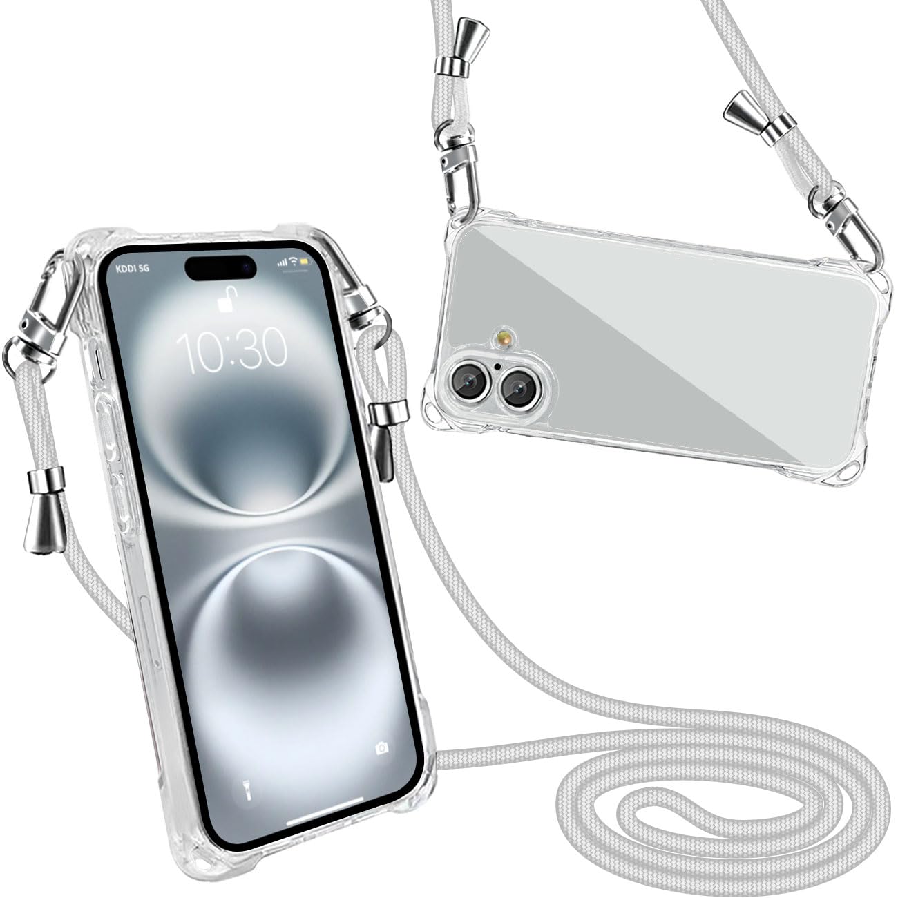 peipeizi For iPhone 16 用 ケース ショルダー クリア 肩掛け 長さ調整可能 耐衝撃 グレー