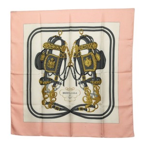 エルメス カレ90 BRIDES de GALA 式典用の馬勒 スカーフ ピンク アイボリー シルク レディース HERMES 【中古】