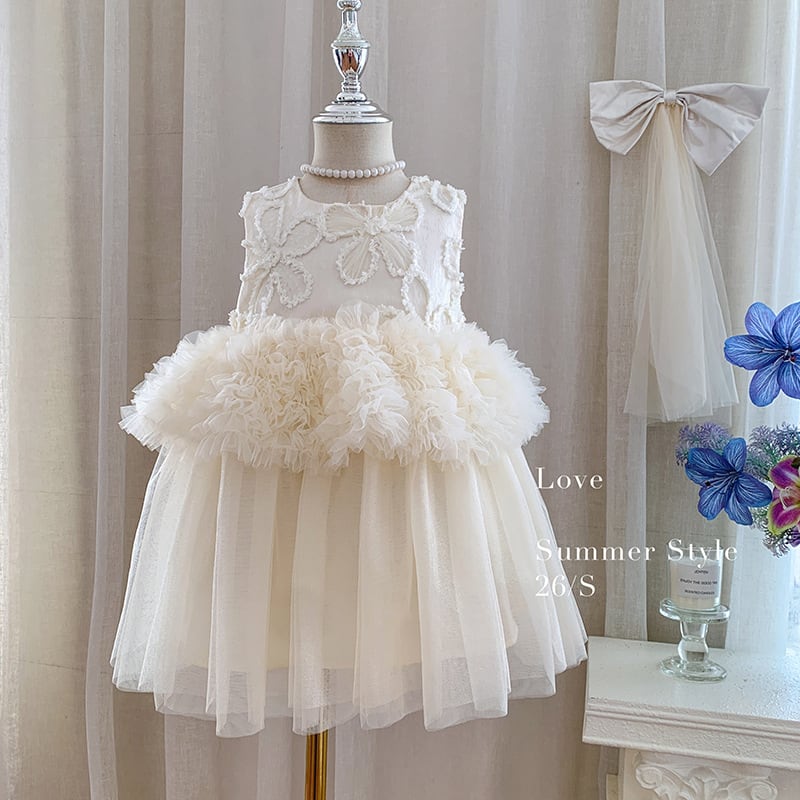 予約販売】90-140cm ✨ 韓国子供服 フラワー レース チュール ドレス