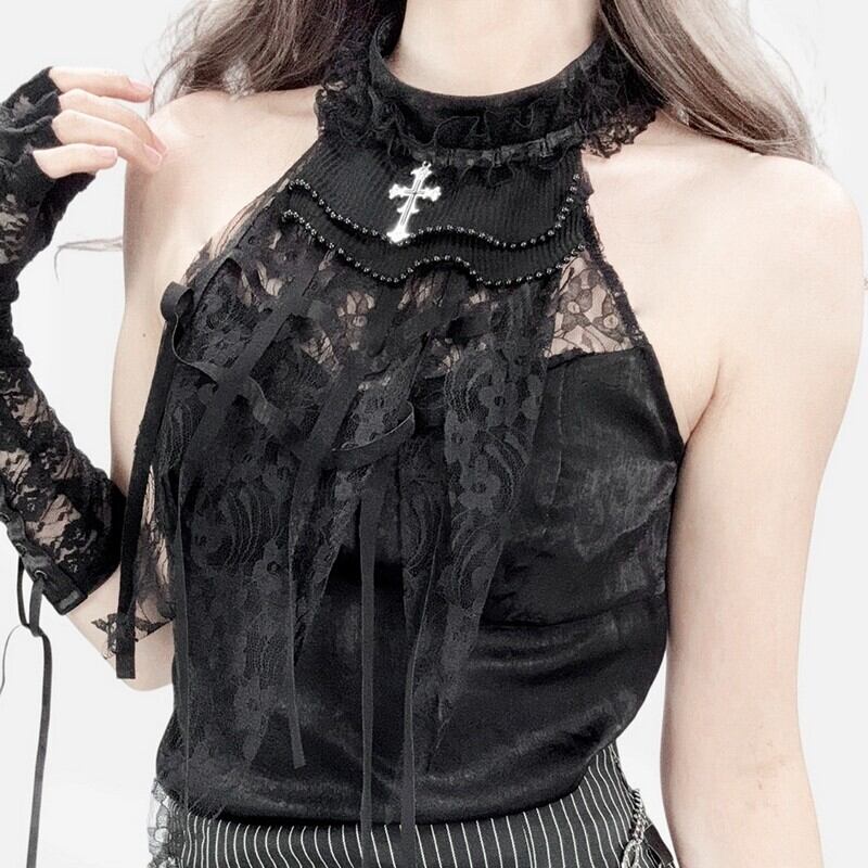 Cross charm lace  tops r0063