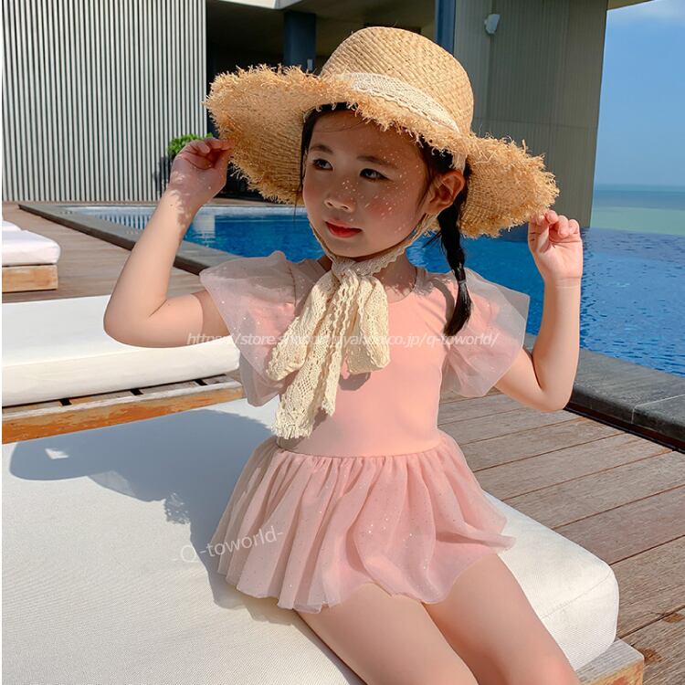 90 140 水着 子供 ワンピース 帽子キャップ付き チュール 女の子 子供水着 全2色 女の子 韓国子供服 子供服 キッズ Q Toworld キュートワールド 子供服 メール便は何点でも送料の合計は280円