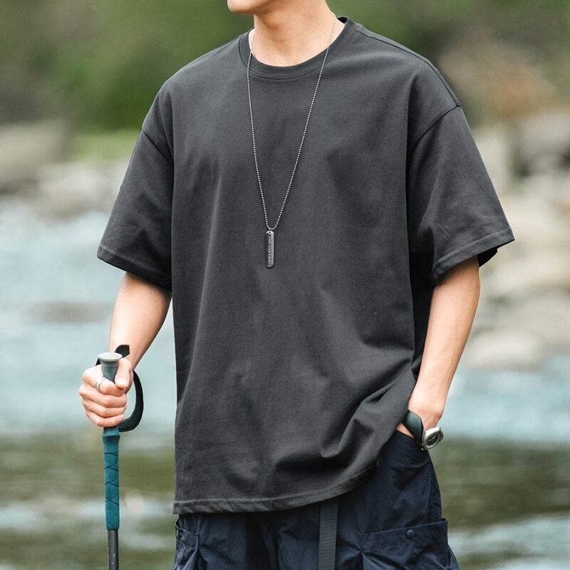 ゆったりシルエット五分袖ドロップショルダーTシャツ A18660