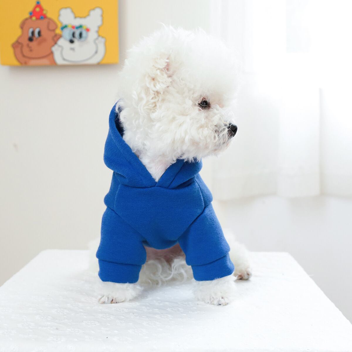 秋冬 犬服 ドッグウェア ペット服 小型犬用服 ブルー パーカー 中型犬