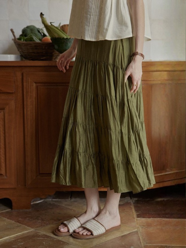 Antique Olive Tiered Skirt F0713