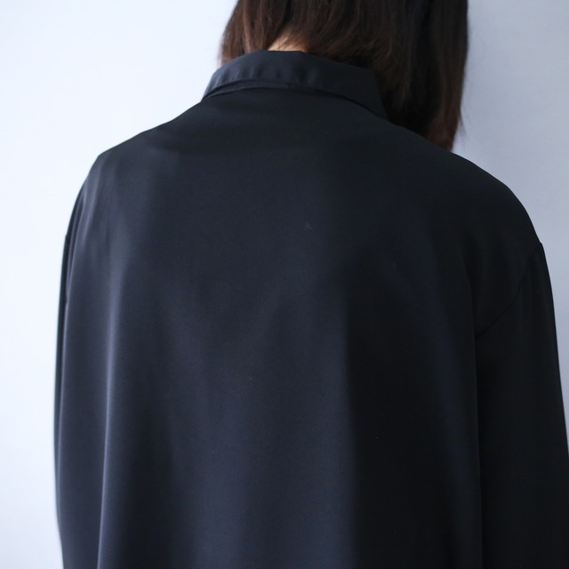 "刺繍" fry-front and pleats design black one-tone mode shirt