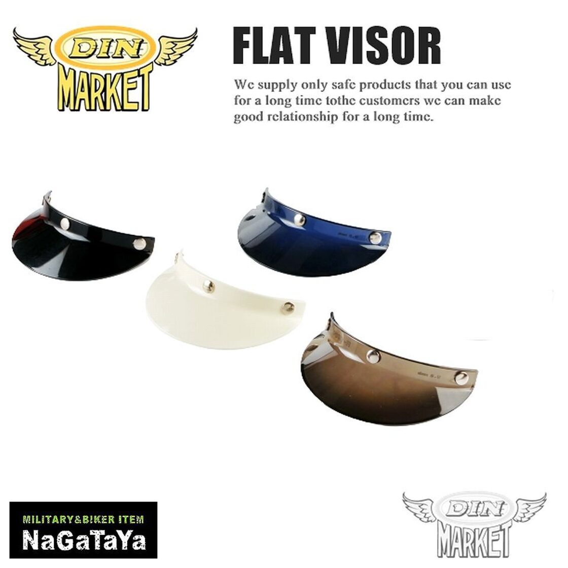 DIN MARKETディーンマーケット HELMET OPTION FLAT VISOR 3スナップ フラットバイザー バイクヘルメット用 ビンテージバイク