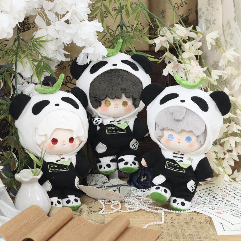 20cmぬいぐるみ用 もこもこ パンダ フード付きトップス＋サロペット＋