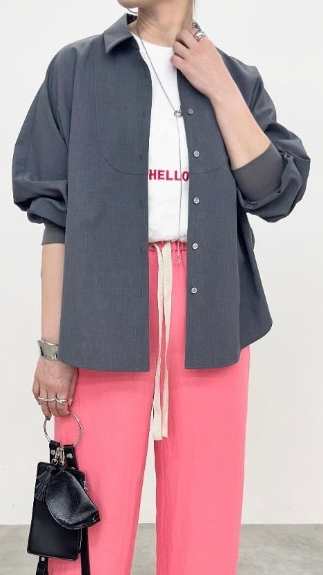 NUS ウェザークロスドルマンスリーブブサムシャツ No.601-35017 チャコール ベージュ 9号 ヌース Reflax®️ECO