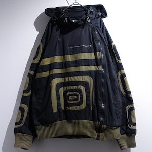 Black & Green Geometric Transform Zipper Jacket