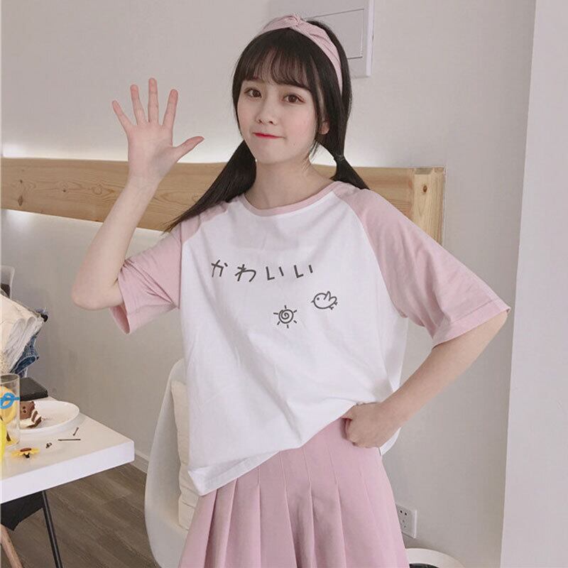 Tシャツ スプリングルーズ薄手ラウンドネックトップス 大人ガーリー スウィート キュート カジュアル 春物 Oネック 萌量不足35045835179