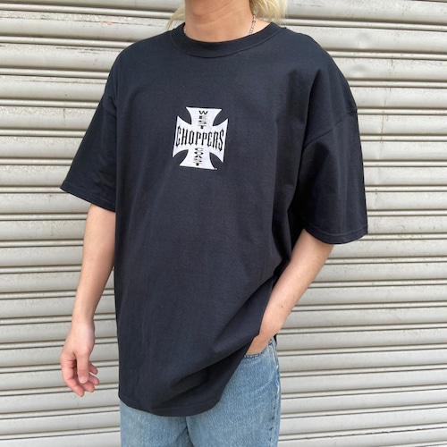 00s ウエストコーストチョッパーズ　アイアンクロスTシャツ　両面　黒　XL