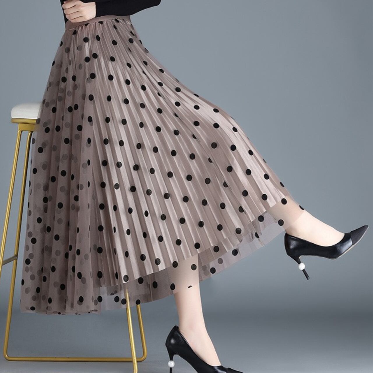 ドット チュール リバーシブル プリーツ スカート 341190
