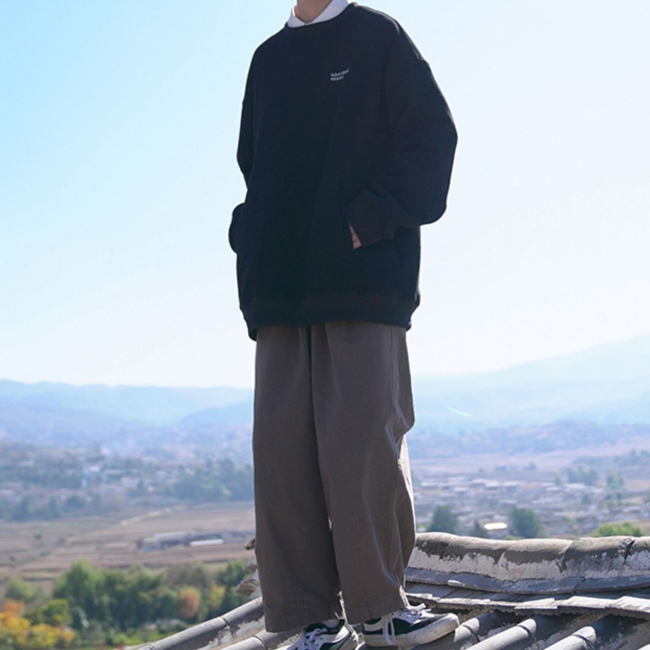 オーバーサイズ裏起毛クルーネックスウェット　1046