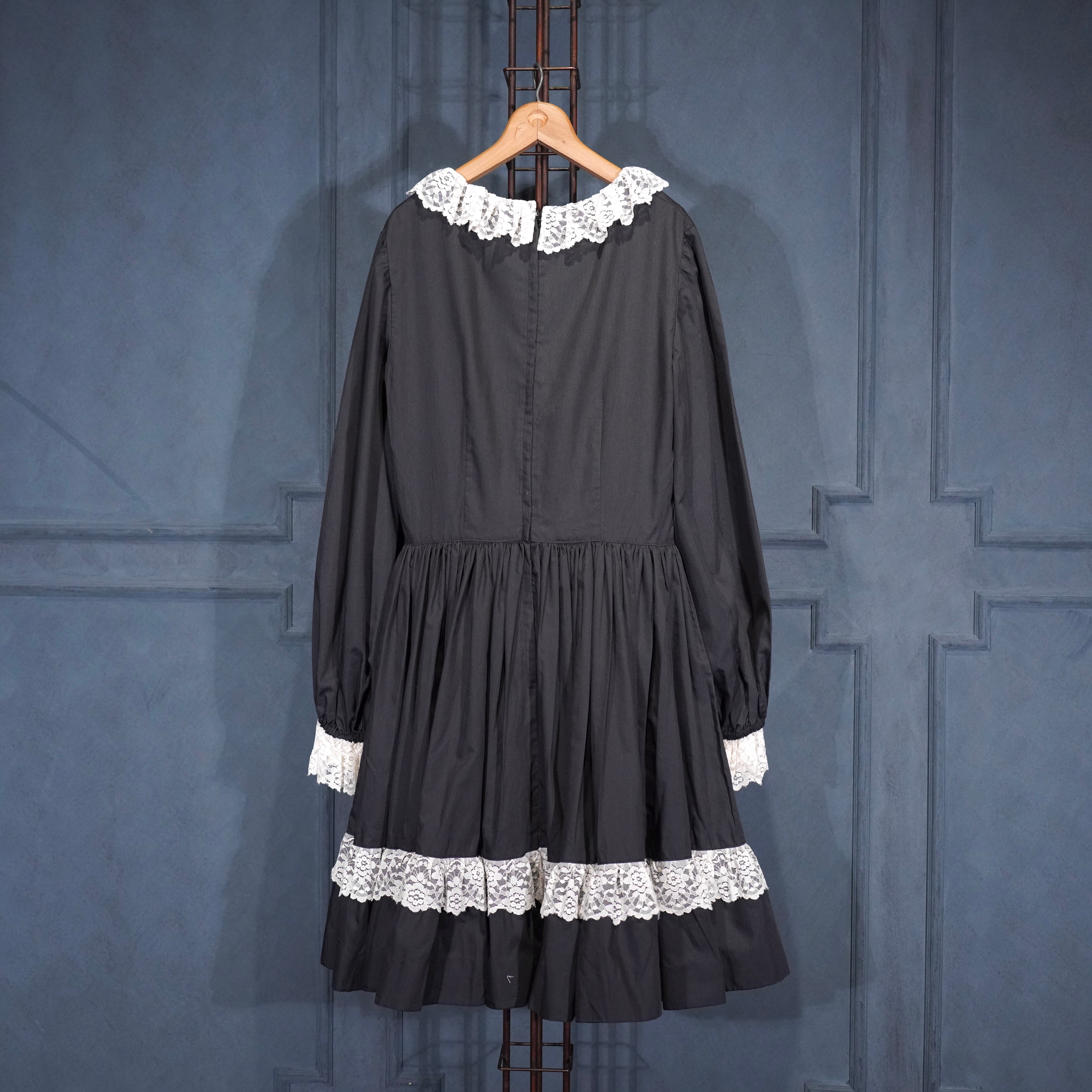 60's～70's USA VINTAGE BLACK COLOR LACE DESIGN DRESS ONE PIECE/60