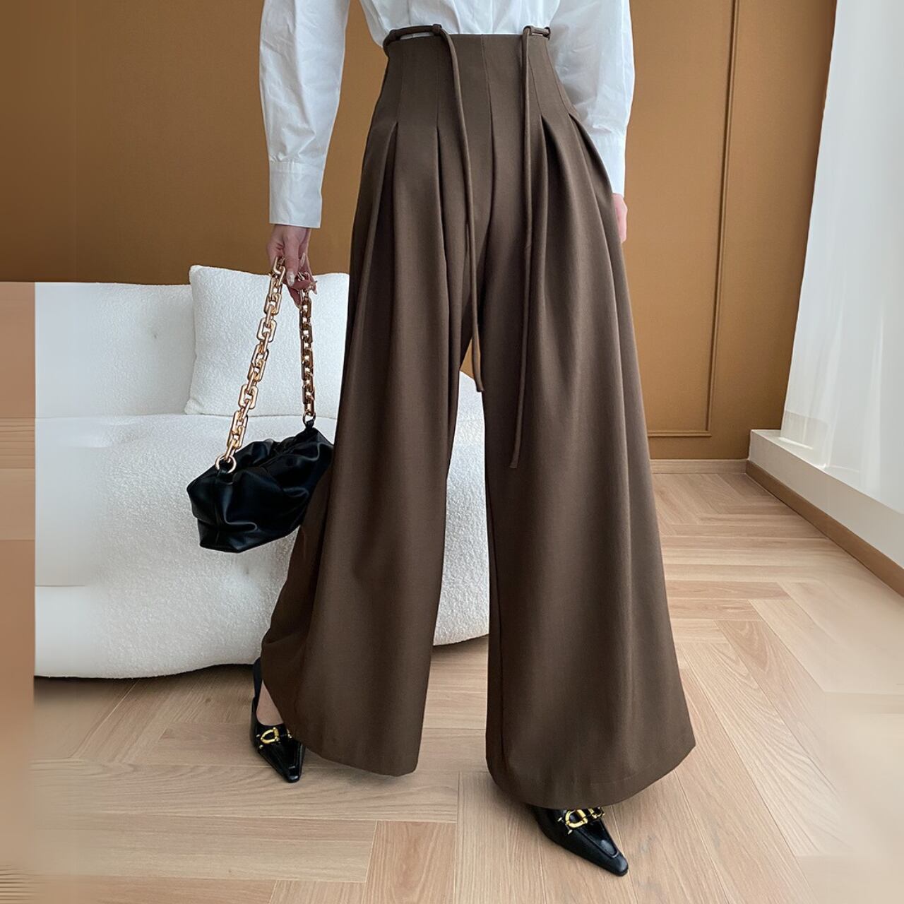 ハイウエストセンタープレスワイドパンツ 00197