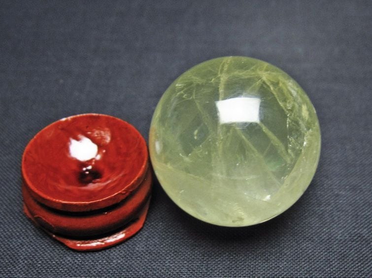 天然石 シトリンのスフィア　丸玉　置物E.30 シトリン 丸玉 30mm シトリンクォーツ スフィア 置物 一点物 141-7954