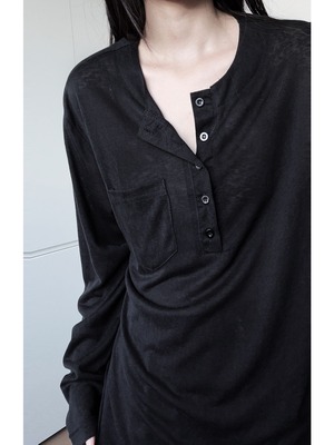 Henley neck pocket detailed loose long T-shirt [T2958]